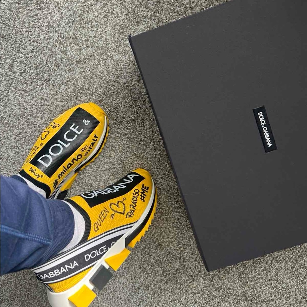 Dolce & Gabbana Yellow and Black Graphic Slip-Ons - Picture 9 of 9